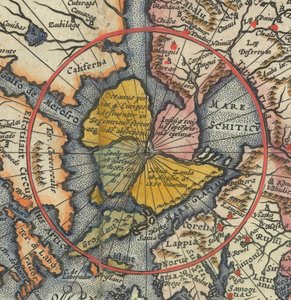 Detalle del mapamundi - Ártico con isla magnética como Polo Norte