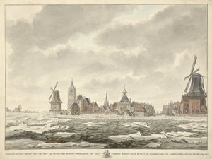 Vista de la ocupación del hielo fuera del Waterpoort en Gorinchem, den 20.n Februarij 1799 de Cornelis de Jonker