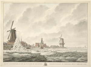 Vista de la travesía del hielo sobre y contra el parapeto detrás del Runmolen en Gorinchem, 20 de febrero de 1799
