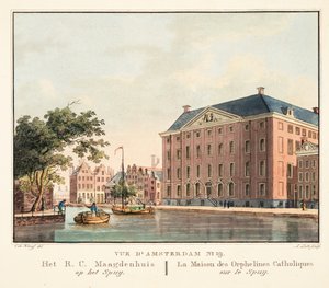 Vista de Ámsterdam No.19. Het R.C. Maagdenhuis op het Spuij. La Maison des Orphelines Catholiques sur le Spuij, 1825 de Cornelis de Kruyff
