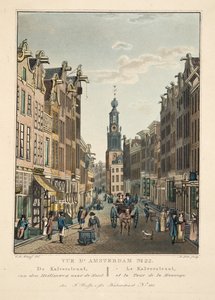 Vista de Ámsterdam No.22. De Kalverstraat, desde Heiligeweg hacia la Munt. Le Kalverstraat, y la Torre de la Moneda, 1825