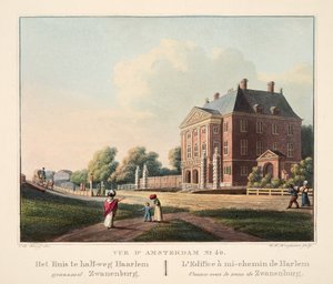 Vista de Ámsterdam No.40. Het Huis te half-weg Haarlem llamado Zwanenburg. El edificio a medio camino de Harlem conocido como Zwanenburg, 1825 de Cornelis de Kruyff