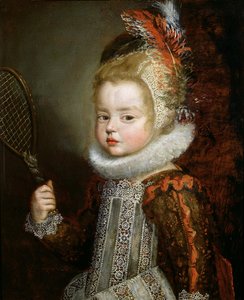 Retrato de un niño sosteniendo una raqueta de Cornelis de Vos