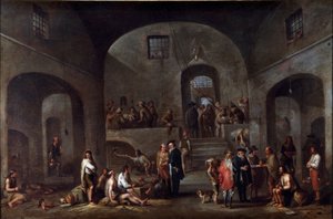 Las siete obras de misericordia corporal: "la visita de los prisioneros" Pintura de Cornelis De Wael (1592-1667) (ec.flam) Génova, colección Banco di Chiavari de Cornelis de Wael