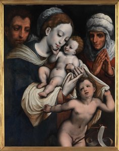 Sagrada Familia con Isabel y Juan Bautista (óleo sobre tabla) de Cornelis van Cleve