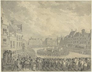 Juramento del Colegio de Comisarios por los oficiales de artillería en el Neude en Utrecht, 1786 de Cornelis van Cuylenburgh (II) (signed by artist)