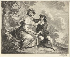 Pastor y pastora en un paisaje de Cornelis van Dalen (II)
