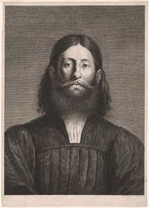 Retrato de hombre barbudo (llamado retrato de Giorgione), del Gabinete Reynst; Variarum imaginum a celeberrimis artificibus pictarum Caelaturae (Gabinete Reynst: Grabados de diversas imágenes pintadas por artistas famosos). de Cornelis van Dalen II