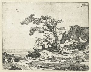 paisaje con arbol Cuatro paisajes (título de la serie) de Cornelis van Kittensteyn (attributed to)