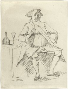 Hombre con una pipa sentado junto a una mesa de Cornelis van Noorde