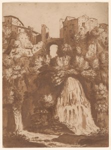 Vista de Tívoli con el puente sobre la cascada del Anio de Cornelis van Poelenburgh