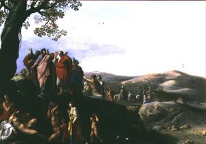 Moisés golpeando la roca para sacar agua de Cornelis van Poelenburgh or Poelenburch
