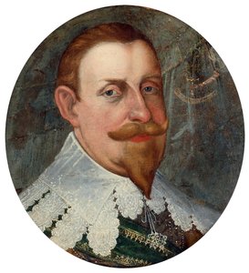 Gustavo II Adolfo (1594-1632), conocido como El Grande o El León del Norte, Rey de Suecia - Pintura de Cornelius Arendtz (1590-1655), óleo sobre lienzo (26x23,5 cm) de Cornelius Arendtz