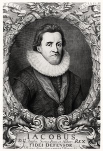 Retrato de James I, Rey de Gran Bretaña, grabado por R.White de Cornelius I after Johnson