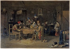 Colonos franceses en Canadá jugando a las cartas de Cornelius Krieghoff