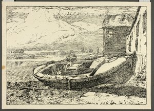 Un niño sentado en un barco de Cornelius Varley
