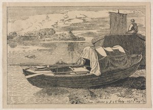 Boats on a River, Windmill in Distance de Cornelius Varley