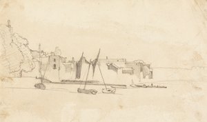 Barcos pequeños en el puerto de Cornelius Varley