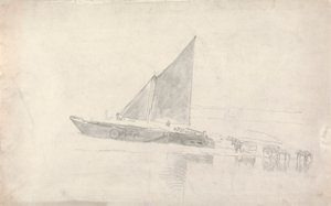 Estudio de barcos con caballos y carros de Cornelius Varley
