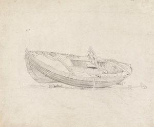 Estudio de barco amarrado con figura sentada de Cornelius Varley