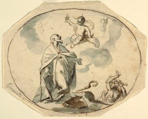 Obispo santo adorando al niño Jesús