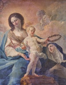 Iglesia de los SS Salvatore, interior, Altar del Rosario, Nuestra Señora del Rosario, Lienzo de Corrado Giaquinto (1703-1766), detalle, Poggiardo, Lecce, Apulia (foto) de Corrado Giaquinto