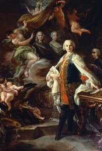El castrato italiano Carlo Farinelli (Carlo Broschi, conocido como; 1705 - 1782), en la corte de Felipe II de España, vistiendo el manto blanco de la Orden de Calatrava. Pintura de Corrado Giaquinto (1703-1766), Civico Museo Bibliografico Musicale, Bolonia de Corrado Giaquinto