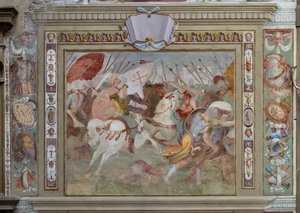 Escena de batalla, de las Actas de Godofredo de Bouillon en la toma de Jerusalén, c.1589-94 (fresco)