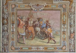 Escena de batalla de las Escrituras de Godofredo de Bouillon en la toma de Jerusalén, c.1589-94 (fresco) de Cosimo Daddi