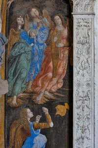 Milagro del Sacramento": detalle con unos ángeles tocando música (fresco) de Cosimo Rosselli