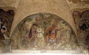 San Domingo convirtiendo a un hereje, luneta del ciclo de frescos de la Vida de San Domingo, en el claustro de San Domingo, c.1698