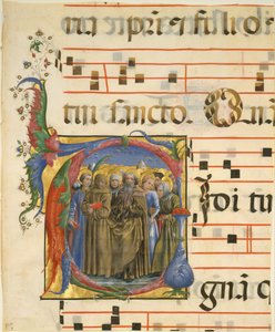 Iluminación de manuscrito con Todos los Santos en una inicial V, de un antifonario, 1450-60 de Cosmè Tura
