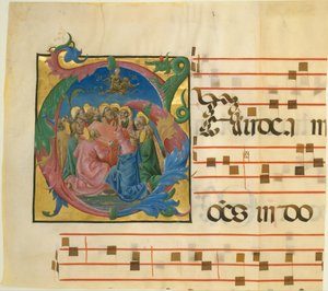 Iluminación de manuscrito con la Asunción de la Virgen en una inicial G, 1450-60