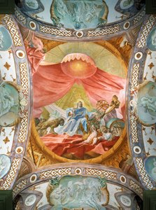 Monasterio Saint Emmeran, desde 1812 residencia de los príncipes Thurn und Taxis: Fresco del techo de la biblioteca, Rey Salomón ... (fresco)