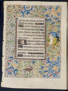 Hoja de un Libro de Horas: Ángel Persiguiendo a un Diablo (recto) y Dos Diablos (verso), c. 1460 de Coëtivy Master