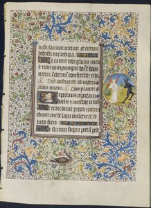 Hoja de un libro de horas: Ángel persiguiendo a un diablo (recto), c. 1460