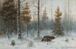 Paisaje de invierno con oso, 1907 de Count Vladimir Leonidovich Muravyov