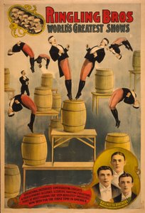 Ringling Bros, los espectáculos más grandes del mundo, hermanos Raschetta, maravillosos voladores de volteretas, c. 1900 de Courier Company Lith.