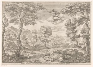 Adonis atacado por un jabalí Paisajes después de pinturas en el Palazzo Theodoli en San Vito Romano (título de la serie) de Crescenzio Onofrij