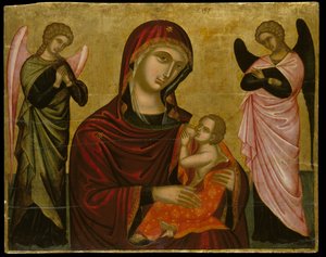 Icono de la Virgen Lactante con Dos Ángeles de Cretan School