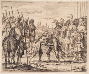 Cristiano I se encuentra con el Príncipe Maximiliano en Rothenburg ob der Tauber en 1474 de Crispijn de Passe