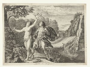 Apolo persigue a Dafne
Metamorfosis de Ovidio (título de la serie) de Crispijn van de Passe (I)