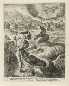 El pez escupe a Jonás en la tierra Historia de Jonás (título de la serie) de Crispijn van de Passe (I)