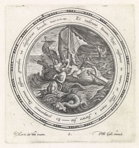Jonás es arrojado por la borda por los marineros Historia de Jonás (título de la serie) de Crispijn van de Passe (I)