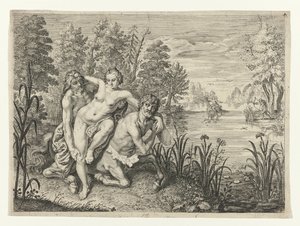 Nessus pone a Deianira al otro lado del río
Dianier por Nessus a través del arroyo (título en el objeto)
Metamorfosis de Ovidio (título de la serie) de Crispijn van de Passe (II) (possibly)