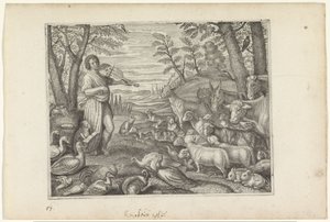 Orfeo encanta a los animales con su música Metamorfosis de Ovidio (título de la serie) de Crispijn van de Passe (II)