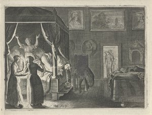Vómito del hombre en la cama de Crispijn van den Queborn