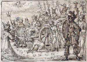 Entrada triunfal del Bacchus indio en Tebas (tinta y lavado marrón sobre papel)