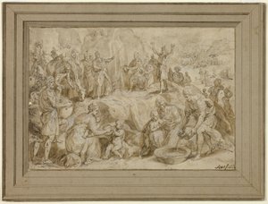Moisés sacando agua de la roca de Crispin van den Broeck