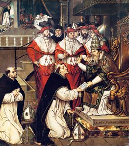 Honorio III (Cencio Savelli, papa de 1216 a 1227) confirmando la Orden de Santo Domingo. Pintura de Cristóbal Llorens (hacia 1550-1616) de Cristobal Llorens